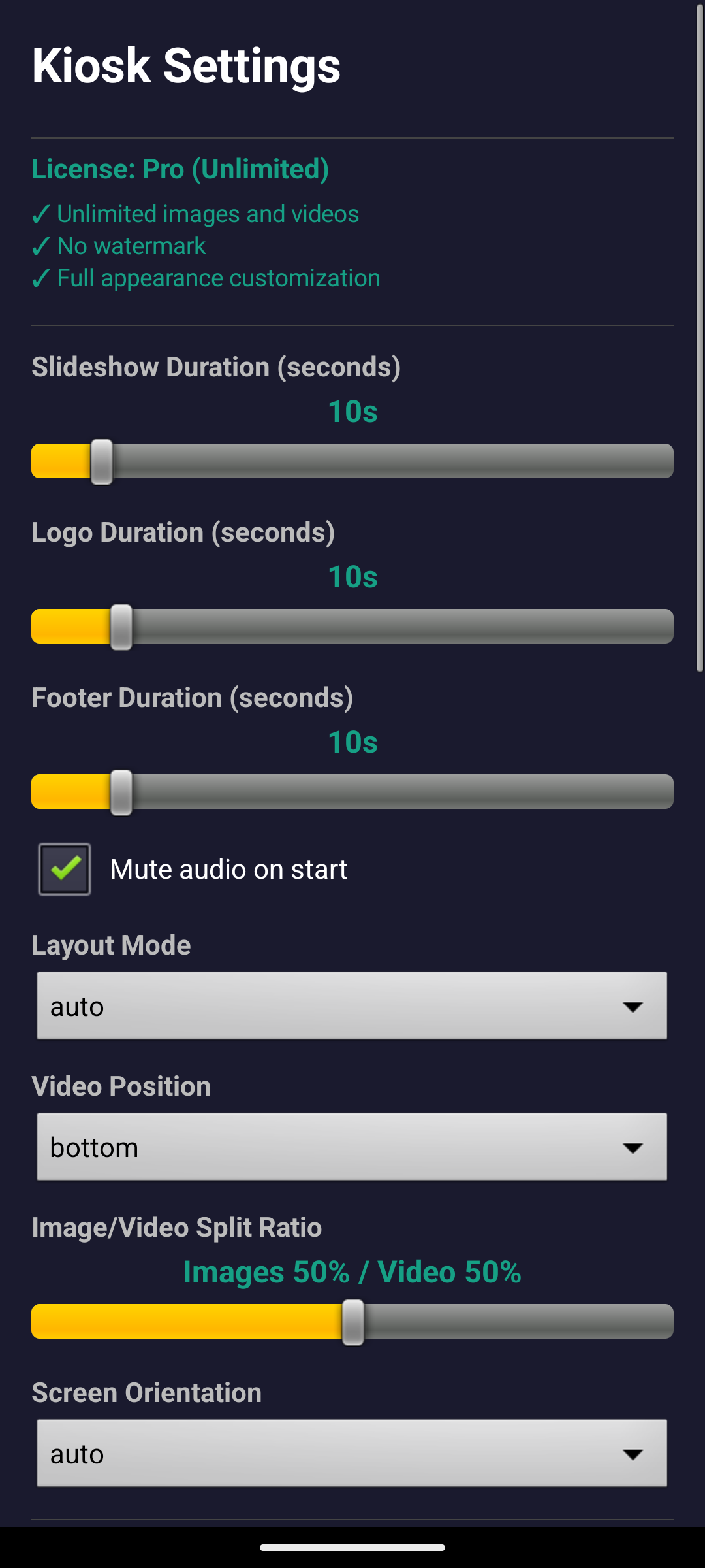 KioskPilot Settings - Timing and Layout